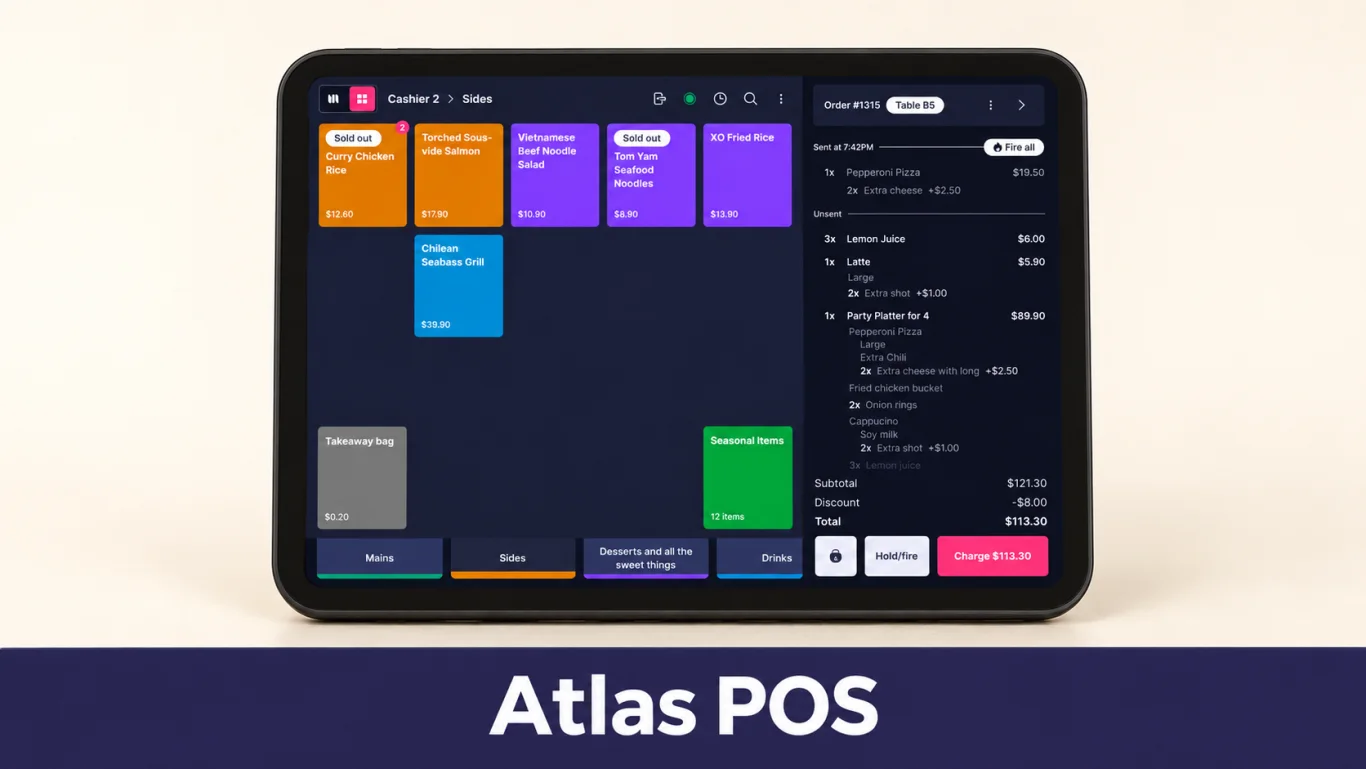 Atlas-published restaurant software reference; the selected bundle determines available hardware and modules.